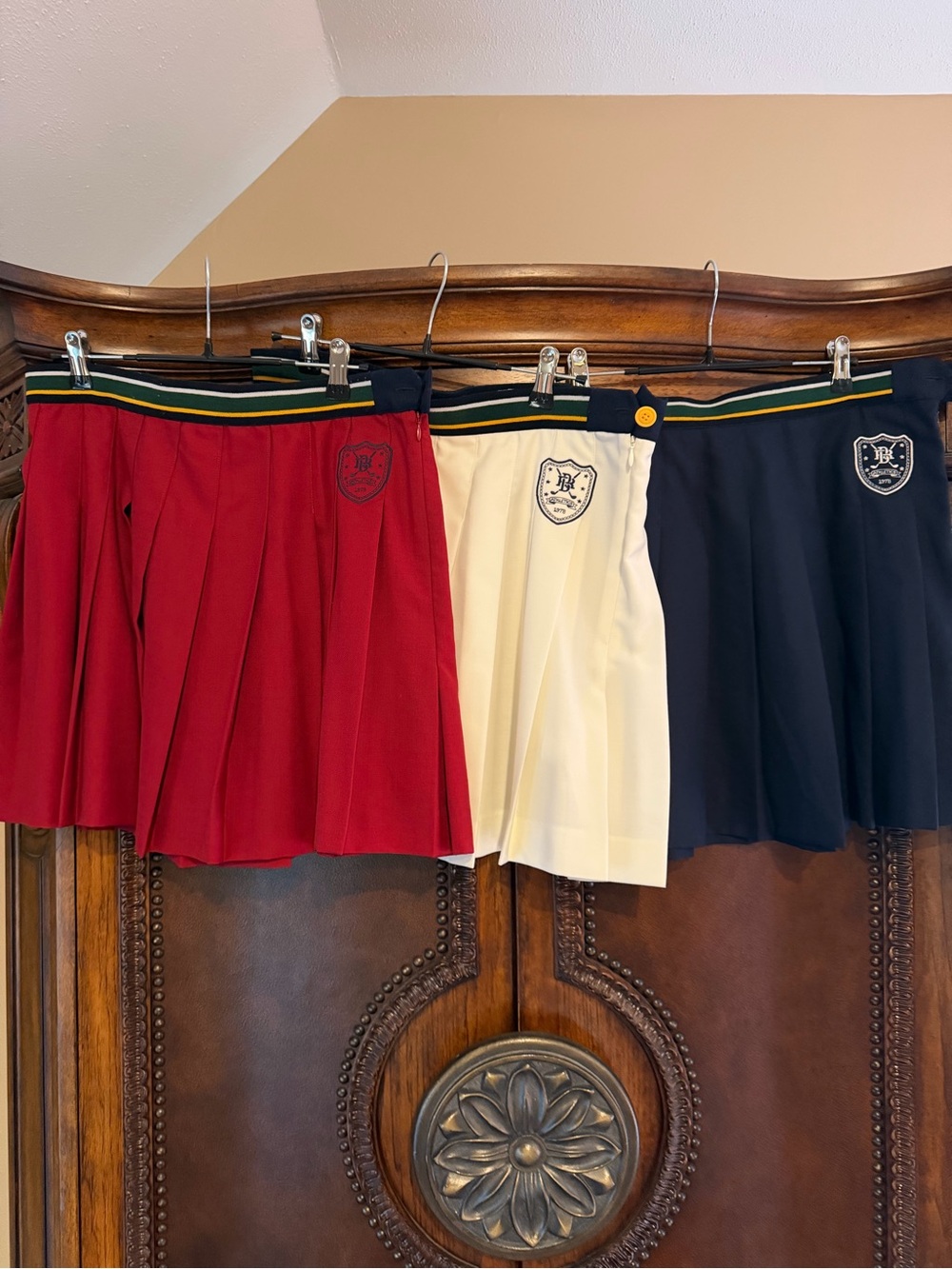 Banana Republic Athletics Wool Pleated School-Style Skirts - Red, Cream, Navy